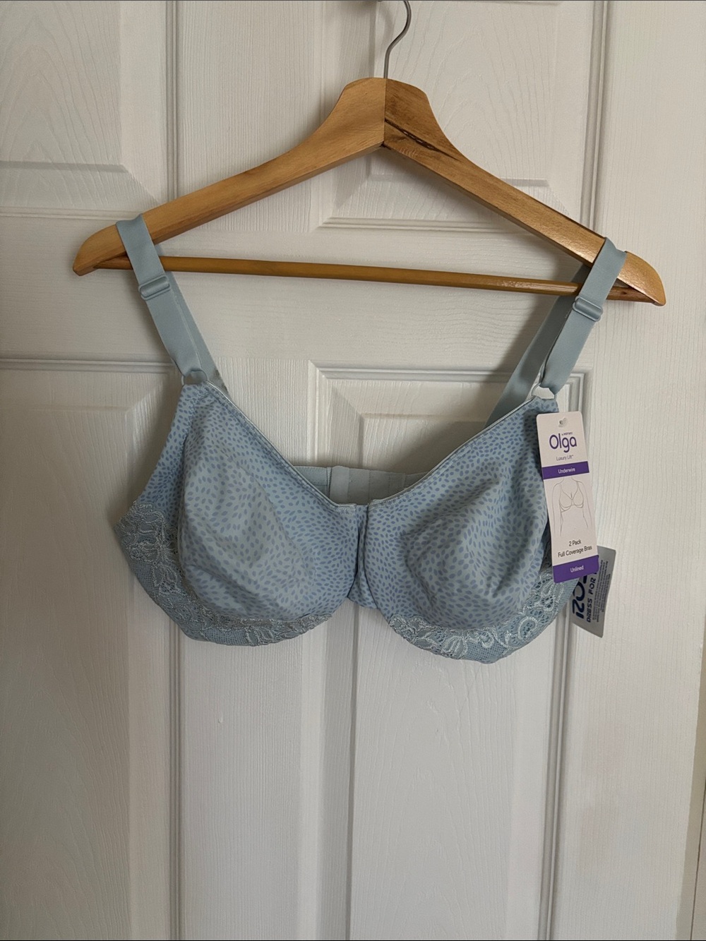 Olga Pale Blue Lace Trim Full Coverage Underwire Bra 2 Set